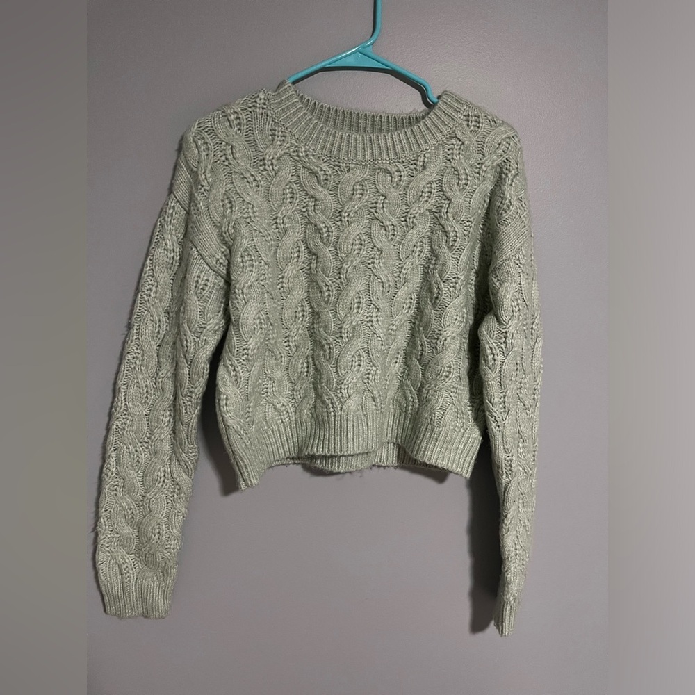 Jessica Simpson Sage Green Cropped Cable Knit Sweater